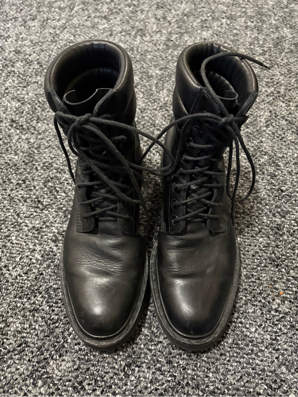 Yves saint lauren women’s Black Leather Lace-Up Combat Boots